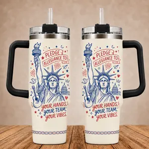 Pledge Allegiance To Your Hands Your Team Your Vibes Tumbler 40oz With Handle, Patriotic Music Lover 4th of July Stainless Steels Travel Mug
