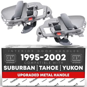Interior Front Driver & Passenger Door Handle, Upgraded Metal-Compatible With 1988-1999 Chevrolet C1500, 1988-1999 K1500, 1988-1999 GMC C1500, 1988-1999 K1500-Textured Gray, OEM 15708043, 15708044, 77187CD, 77186C