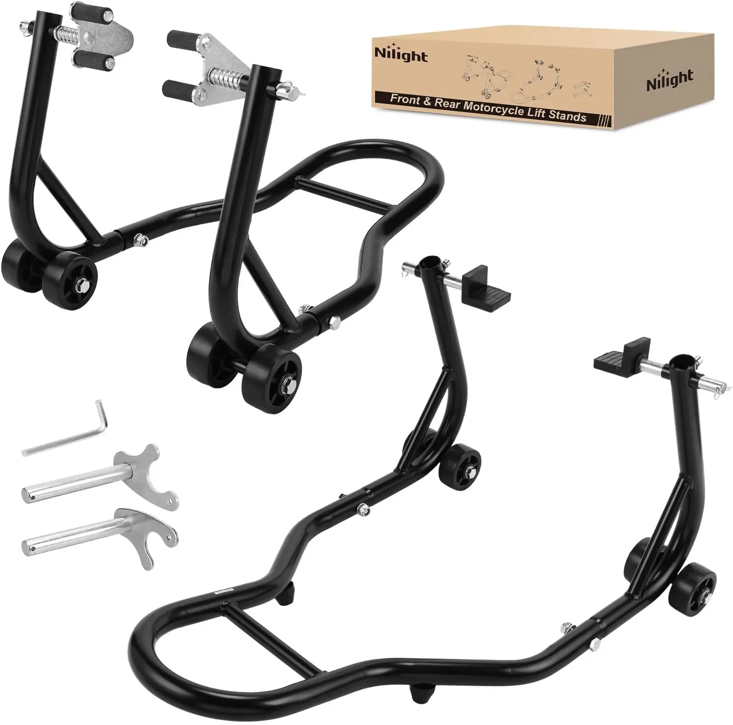 Nilight Universal Motorcycle Stand Lift 850lbs Front Rear Combo Stand Lift Stand Front Wheel Fork Stand Rear U+L Fork Swingarm Spool Stand for Most Yamaha Honda Kawasaki Suzuki Motorcycles, Motorcycle Accessories
