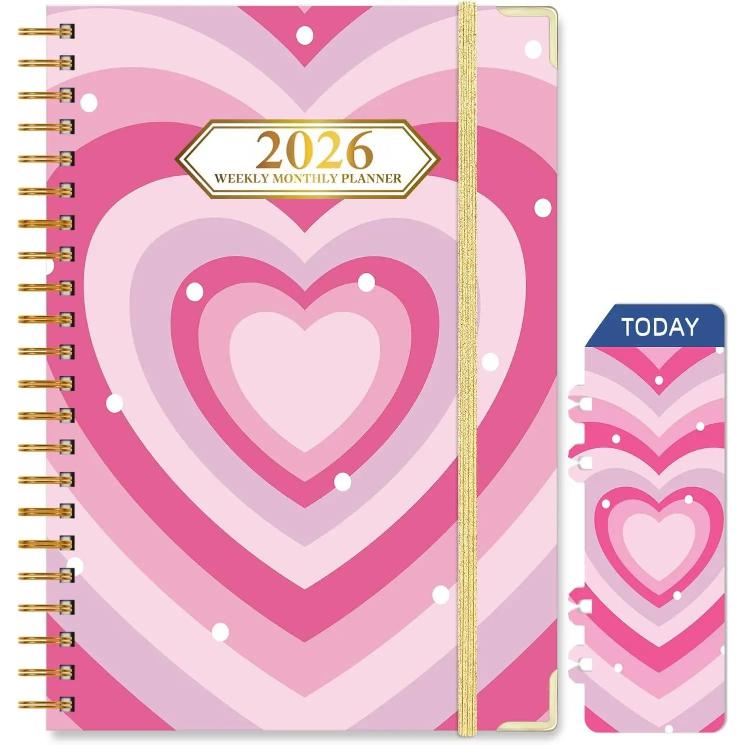 2026 Planner, Jan.2026 - Dec.2026 Planner Weekly and Monthly 6.25"x8.5" with Page Tabs, Calendar Hardcover with Inner Pocket, Elastic Band, -Wire Binding, Bookmark,  Big Heart