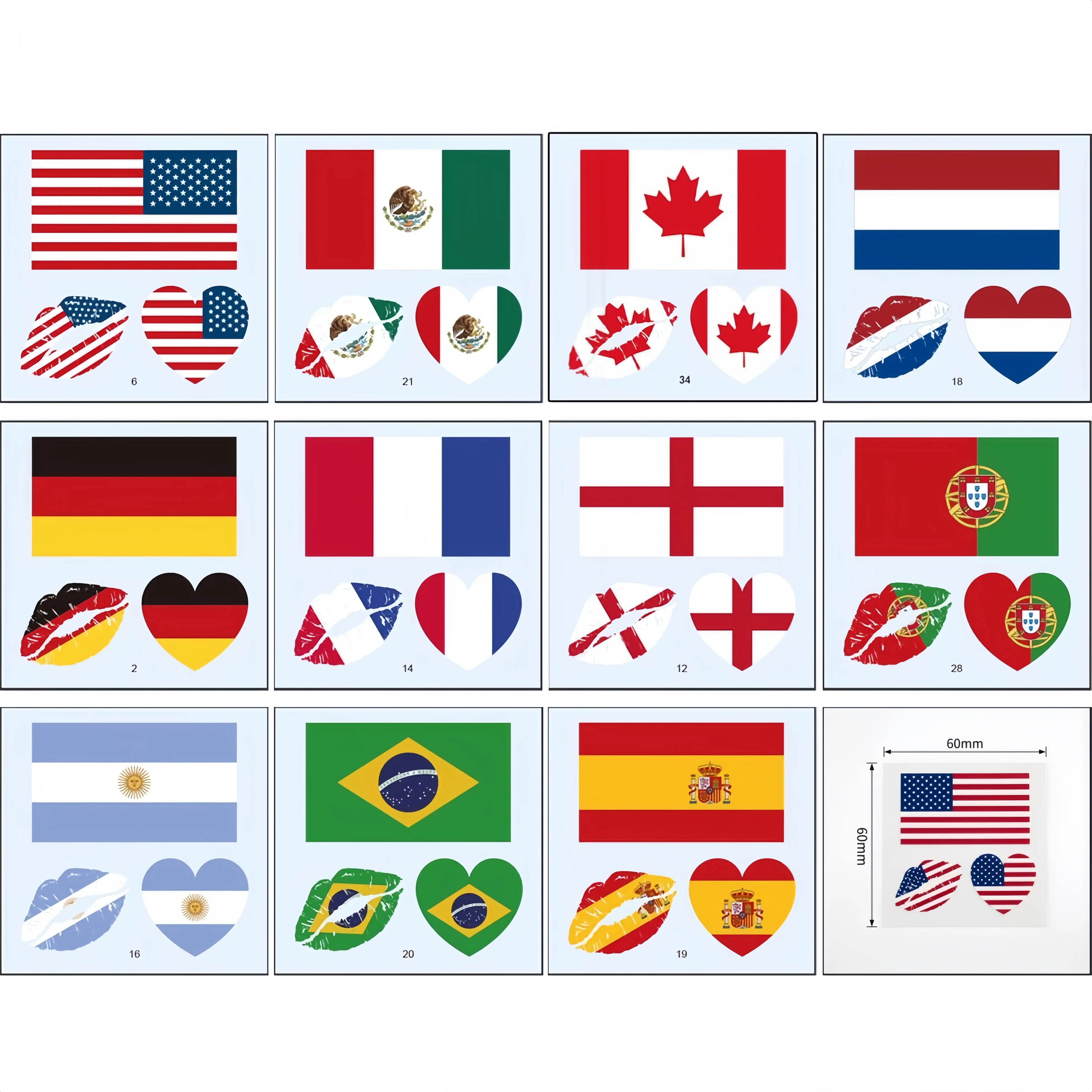 10Pcs Painted Soccer Temporary Tattoos - Disposable Waterproof Hypoallergenic DIY Body Art Stickers for Youth - Flag Shapes Football Game Day Decor for Arms,Faces - Long-Lasting,All Skin Types Compatible Watch Party Accessories for Adults, Football Theme