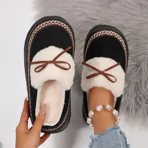 Women's House Slippers Winter Shoes Ladies Warm Fuzzy Faux Collar With Indoor Outdoor Rubber Sole Fleece Slippers Shoes Winter Warm Mini Snow Boots
