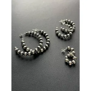 Navajo Pearls Style Sterling Silver Hoop Earrings, Chunky Hoop Earrings, Small, Medium, Large Silver Hoop Earrings, Beaded Thick Silver Hoop