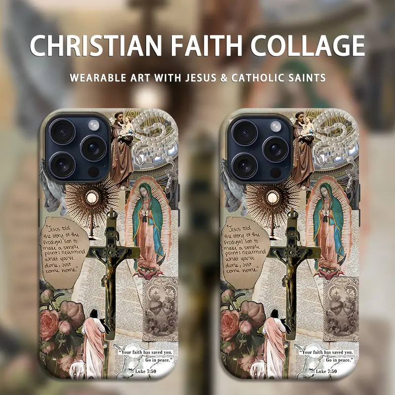 ClaChristian Faith Collage Phone Case for iPhone 11/12/13/14/15/16/17 Air Pro Max Samsung A06 A16 A23 A46 55 A71 S21 S22 S23 S24 S25 FE PLUS ULTRA  Vintage Catholic Scripture Art.NN42