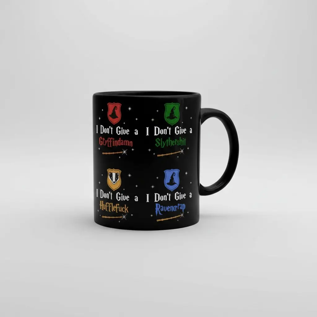 Cheeky Sarcastic Harry Potter 11oz/15oz Black Ceramic Mug, Hogwarts House Parody "I Don't Give a..." Fun Quotes Coffee Cup, Wizarding World Gift for Gryffindor, Slytherin, Hufflepuff & Ravenclaw Fans, Magical Drinkware for Witches & Wizards