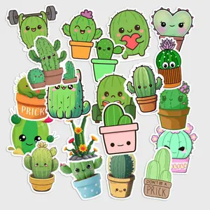 Sticker Pack 20 pcs Kawaii Cactus Vinyl Stickers, Cute Desert Plant Waterproof Decals