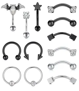 16G Rook Curved Barbell Piercing Jewelry Surgical Steel Rook Earrings Eyebrow Rings for Women Horseshoe Rook Eyebrow Septum Piercing Hoop Silver Black