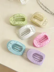 6pcs Spring Summer Sweet Matte Cracked Design Oval Hollow Duckbill Clips, Simple Fresh Shark Clip Half Updo Hair Claw, Versatile Hair Accessories