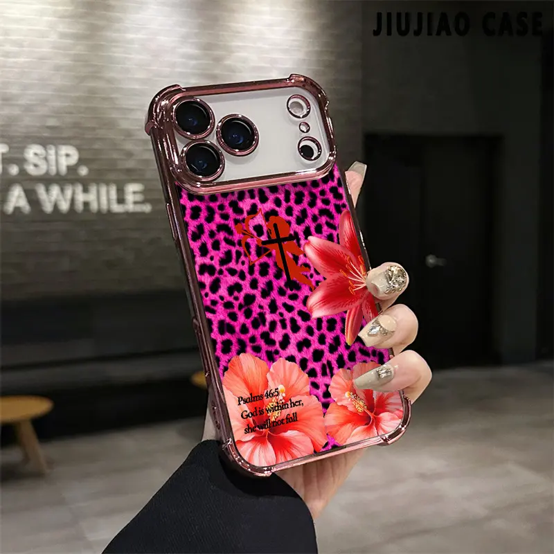 Leopard print lily angel Pattern Four-corner Drop-proof TPU Phone Case for iPhone 17 Pro Max Air iPhone 16 Pro Max 15 14 13 12 11 Plus Shockproof Full Camera Protection Durable Slim Silicone Case