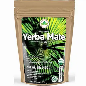 Yerba Mate Tea 1LB (16Oz) HI-CAFFEINE 100% Certified Organic Super-Green - NEVER Aged (Ilex Paraguariensis) |U.S. Wellness Naturals Herbal Beverage