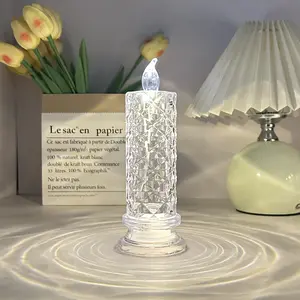 Four crystal-patterned flameless candles, romantic Valentine's Day decorations, perfect for Valentine's Day, weddings, holiday displays, and birthday parties. An ideal choice for family gatherings, table centerpieces, and winter home decor.