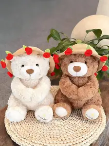 2026 New Cute Teddy Bear Plush Toy with Rose, Romantic Flower Hat Bear, Hand Holding Cute Bouquet, Gift for Girlfriend Boyfriend Mom ()