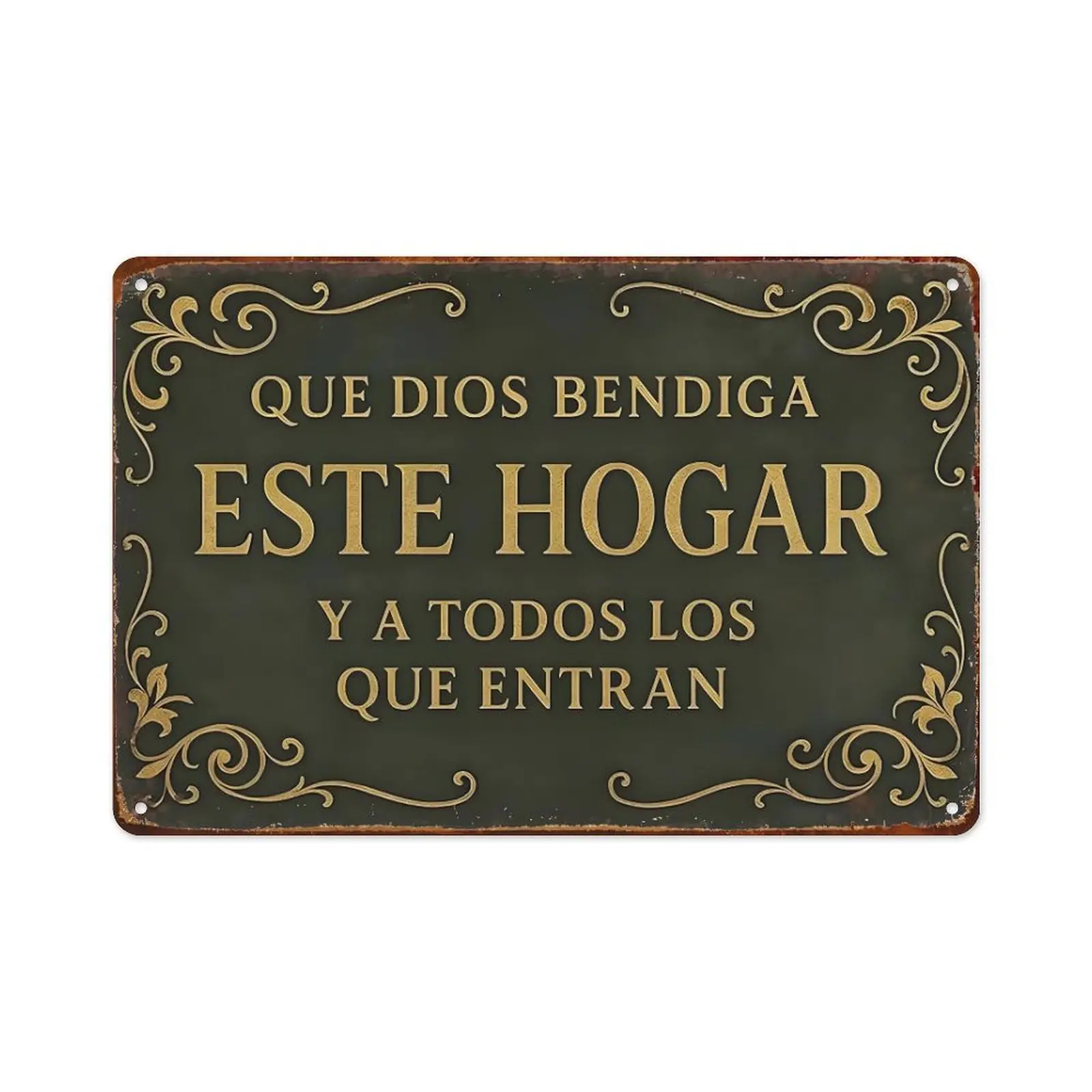Que Dios Bendiga Este Hogar Spanish Vintage Aluminum Wall Signs -8x12in Decor for Home,Prayer Room, Bedroom