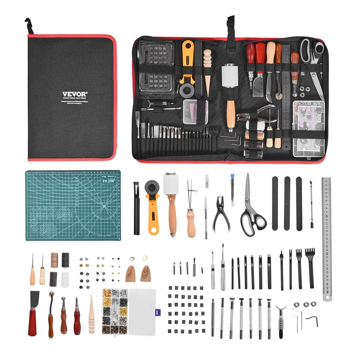 【Summerfinds】VEVOR Leather Working Tools Kit,  , 61 PCS Leather Craft Tools with Portable Canvas Storage Bag, Engraving Punching Sewing Stamping Sanding Tools, Ideal for Beginners DIY Enthusiasts and Professionals