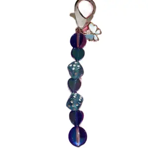 Beaded Keychain with Dice and Butterfly Charm - Colorful Beads and Adorable Butterfly Design