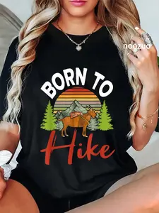 100% Cotton Vintage Born To Hike Funny Mountain Climbing Goat Hiking T-Shirt
