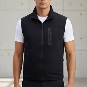 Men’s outdoor vest — lightweight, breathable, with a safety zipper chest pocket; sleeveless jacket-style design with a stand collar and zipper; suitable for fishing, hiking, photography, travel, and everyday wear.