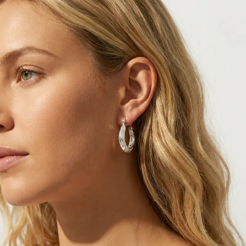 Women's 925 Pure Silver Tribal Hook Earrings - 1 Pair Ethnic Pattern Shiny Female Statement Earrings, Versatile for Formal/Casual Wear, All-Seasons Unique Accessory