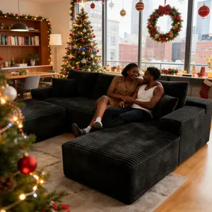 U-shaped combination living room cloud sofa, flannel fabric sofa, pure sponge bonelesscouch, no assembly required, modular sofa