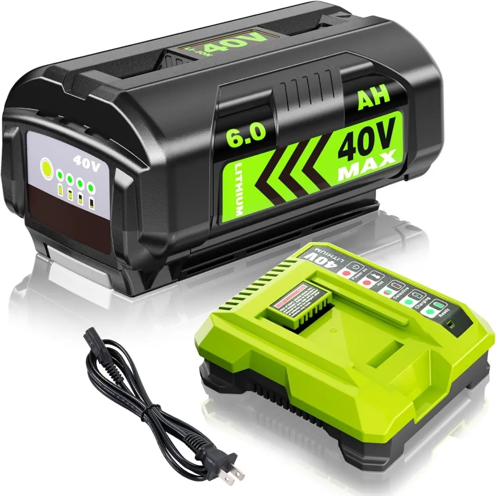 6.0Ah 6000mAh 40-Volt Lithium Ion Battery with 110V-230V AC OP401 Charger, Replacement for Ryobi 40V Cordless Power Tools, Compatible with OP40261, OP4050, OP4040, OP40401, OP40201, OP40601 (1 Battery)