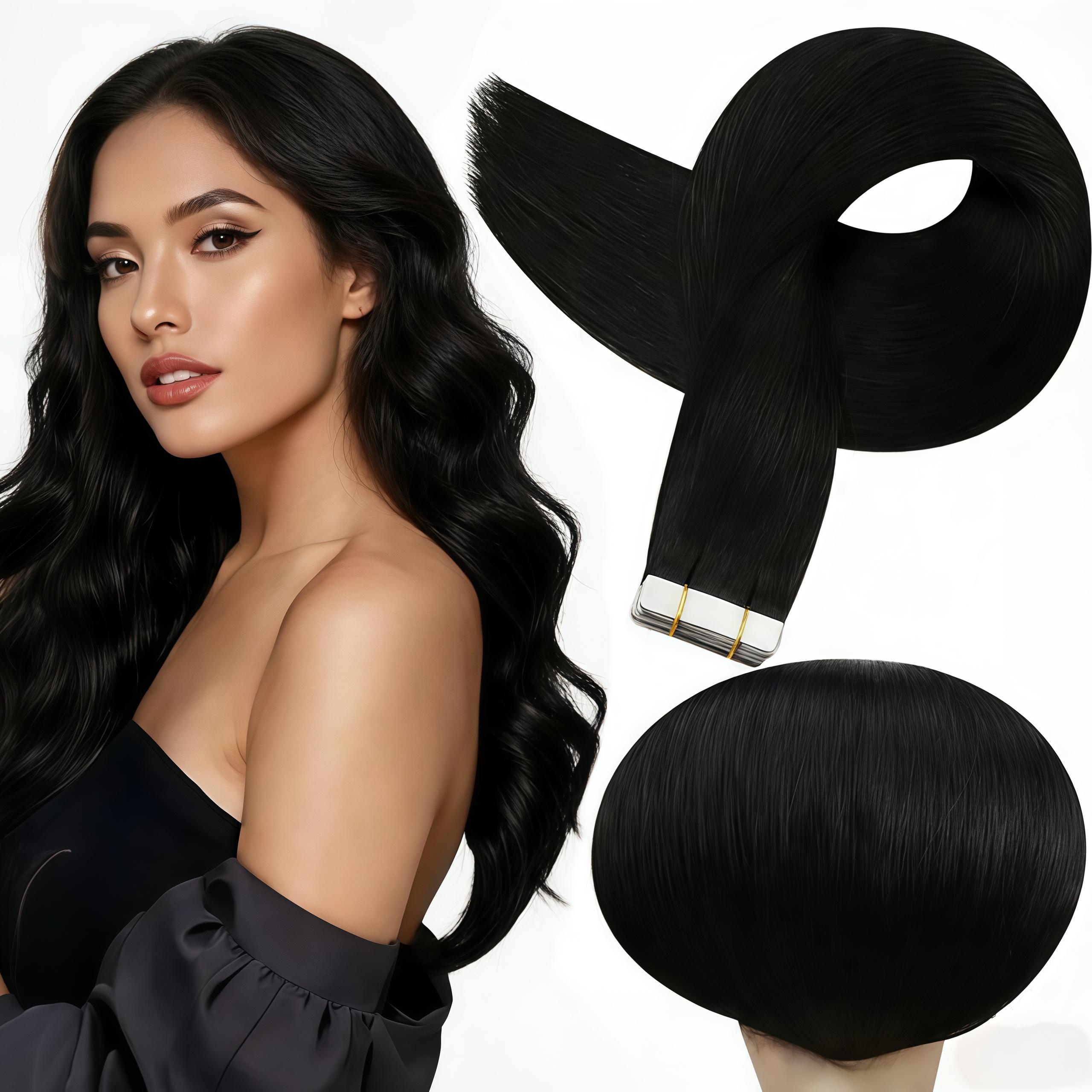 Full Shine Tape in Hair Extensions Natural Straight Human Hair 20 Pcs 50 Gram for Beauty Women