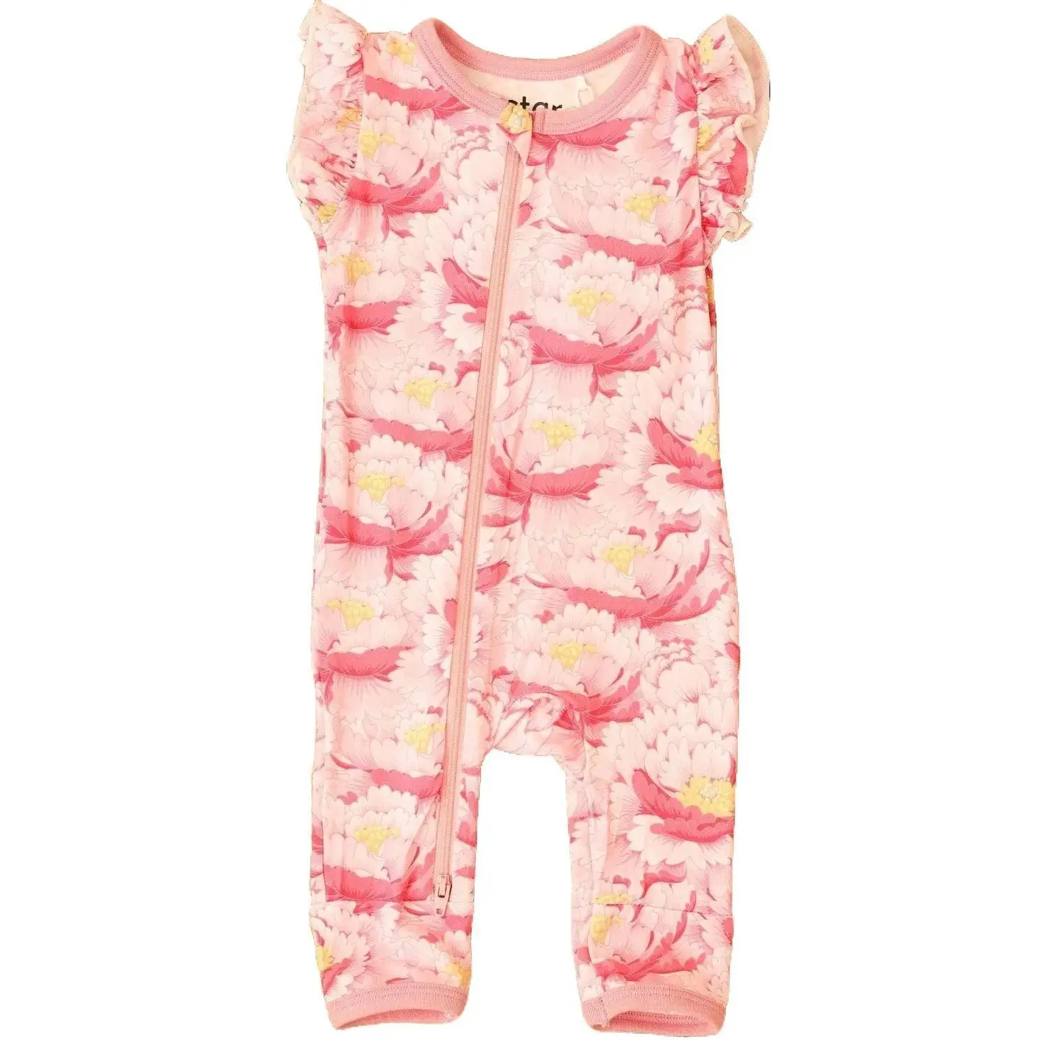 Bestaroo Blush Dreams Floral Romper – Soft Flutter Sleeve Baby Coverall, Dual Zipper, 93% Bamboo 7% Spandex, Snug Fit, Summer Loungewear