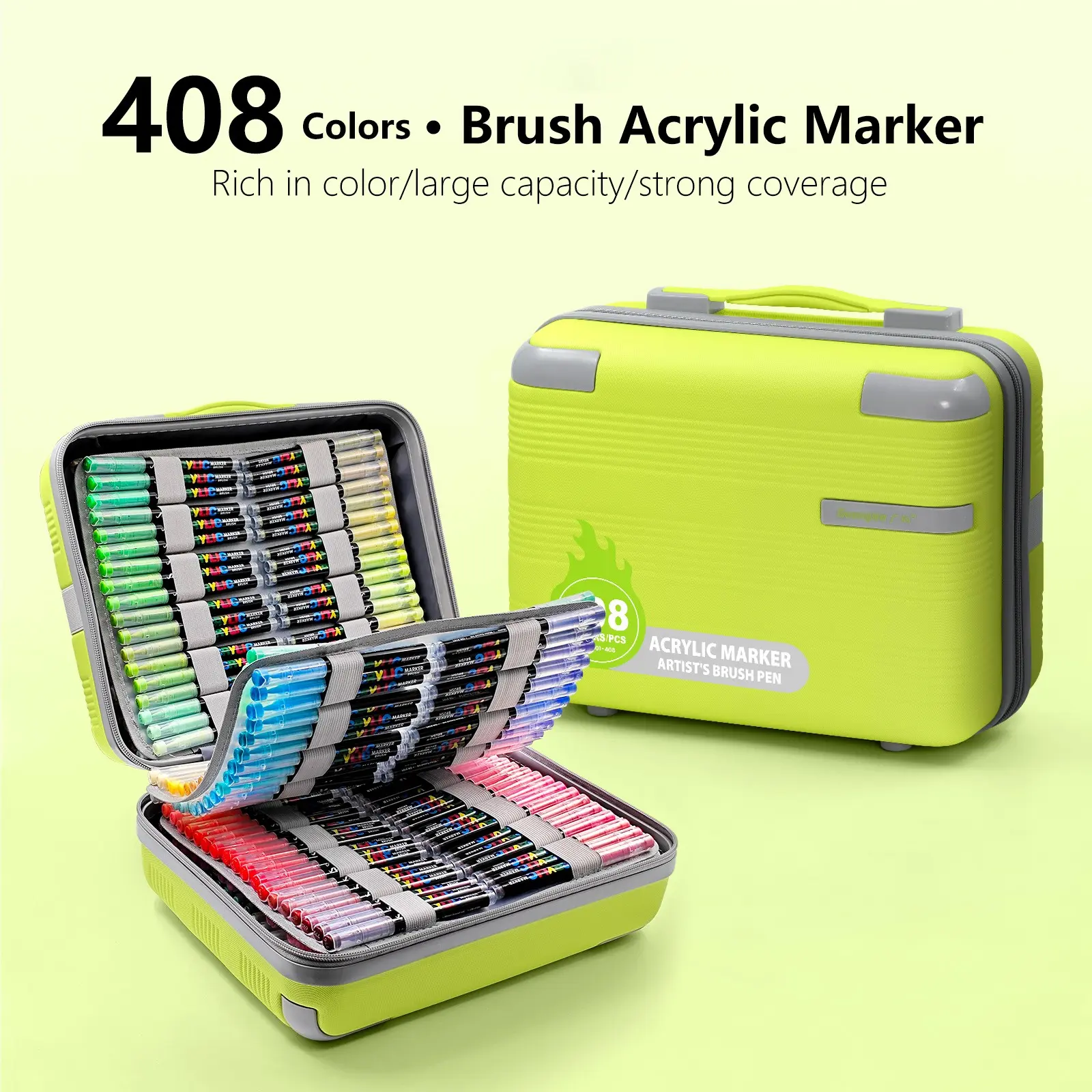 Guangna Straight Liquid Automatic Ink Control Acrylic Marker Pen, 408 Colors Luggage Box Pack, Smooth Flow Stackable Coverage, Ideal for Canvas Rock Wood Stone Glass Ceramic Fabric Painting Crafts, Art Supplies, Art Materials