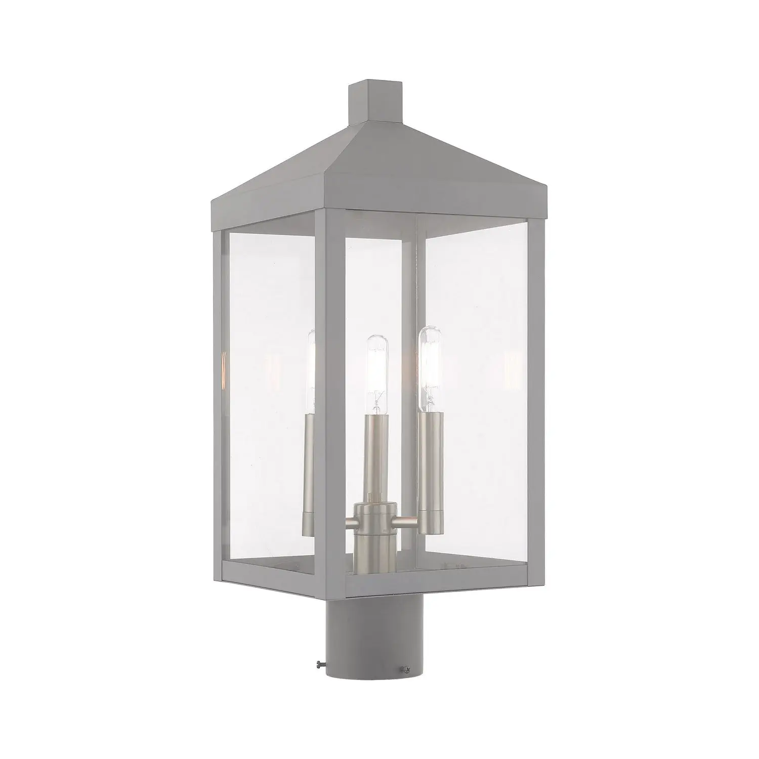 Nyack Three Light Post-Top Lanterm Nordic Gray w/ Brushed Nickels