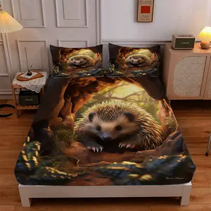 Hedgehog Sheet Set 3 Pieces - 3 Pieces Mattress Protector (1* bedspread 2*pillowcase, no core), fashionable, soft and comfortable, four seasons, home bedroom and guest room applicable