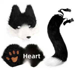 Realistic Wolf Mask Set - 3D Fangs, Fluffy Polyester Fur Tail, Lightweight Spooky Prop, Comfortable Accessories, Wolf Look Photo-Ready for Halloween Cosplay, Home Decoration (Adults)