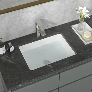 Sarlai 18.5 x 14 Inch Undermount Ceramic Bathroom Sink Rectangle Bathroom Vanity Sink White Ceramic Vessel Sink with Overflow Hole