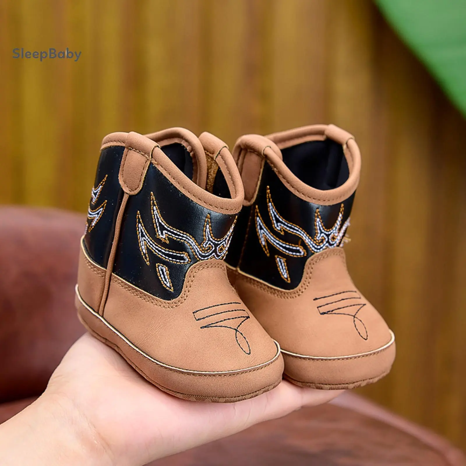 Baby Western Cowgirl Booties with Cute Embroidery, Unisex First Walker Shoes for Infants and Toddlers with Non-Skid Soles, Pretty Design, Walking Shoes Babies, Bootie Set Unisex Shoes