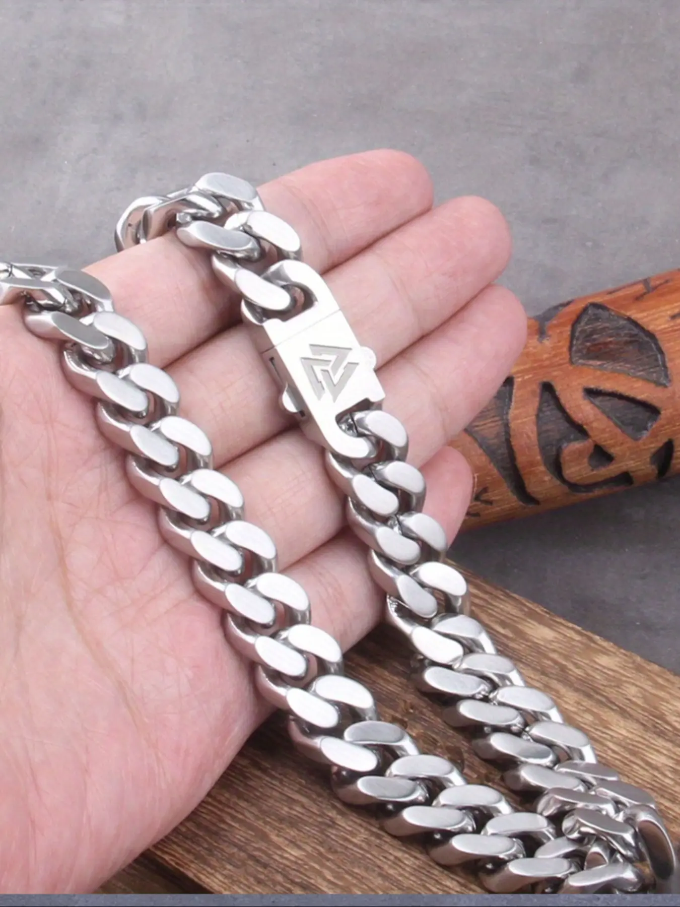 10mm Viking Vintage Stainless Steel Necklace, Trendy Fashion Punk Hip-Hop Jewelry, Party Accessory, Valentine's Day Gift, Cuban Link Design Chain Necklace, Punk Style Necklace, Fashion Cool Accessories