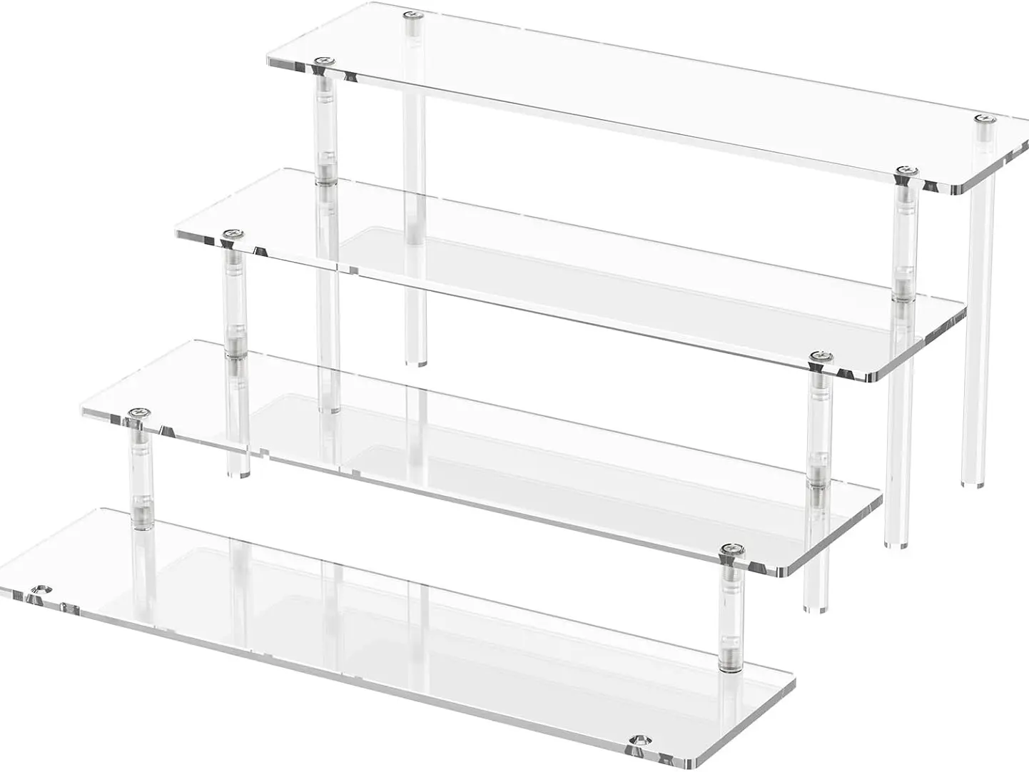 Black 4-Tier Acrylic Decorative Riser Shelf - Lightweight, Durable, Portable Home Supplies Organizer for Everyday Home Display, Party Setups, Kitchen Cupcake & Cologne Storage, Four Tiers