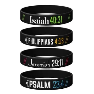4pcs Bible Verse Rubber Wristbands Set, Psalm Philippians Jeremiah Isaiah Designs, Durable Silicone Flexible Fit Bracelets for Daily Wear & Gifts