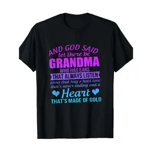 Funny Grandma T-Shirt with God Said Let There Be Grandma Bible Verse & Heart Design - Soft Comfortable Unisex Black Shirt with Purple & Blue Lettering - Grandma-Nana-Bubbe Birthday/Christmas Gift for Women & Men - Family Gathering Outfit, Shirts For Women