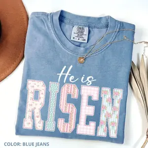 Comfort Colors Floral He Is Risen T-shirt, Grandmillennial Religious Shirt, Varsity Faith Top, Easter Grandmillennial Tee