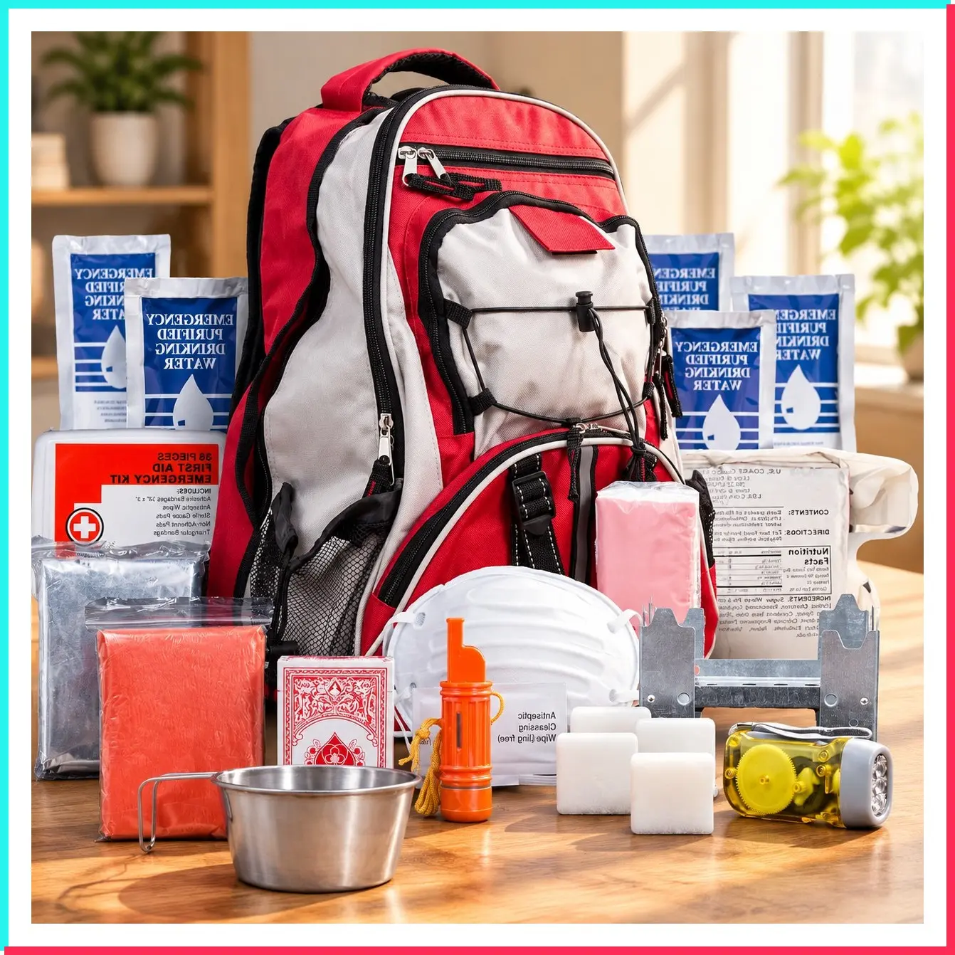 Pro Series Red Deluxe 72 Hour Emergency Backpack Survival Kit for 1 Person with Water Tablets