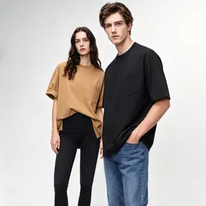 Heavyweight Cotton Oversized T-shirts 260G Short Sleeve Streetwear Pocket Tee Boxy Fit Crewneck Gym  Workout Thick Baggy Tees 2026 Big and Tall Menswear Plain Polyester Relaxed Fit Top outdoorfun