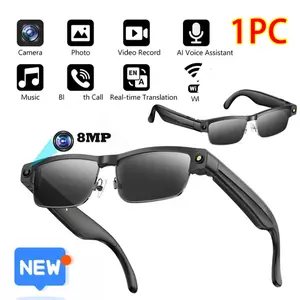 Intelligent AI glasses with 800W 1200P resolution, anti-shake high-definition recording, dual microphones for noise reduction, data transmission, wearing detection, music, voice, wireless calling, object recognition, real-time translation functions, etc.