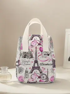 Paris Eiffel Tower Print Reusable Women's Handbag, Cosmetic Storage Bag with Compartments, Ideal for School, Work, Travel, Business Trips