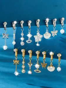 Fashion Faux Belly Button Piercing for Women, Dangle Flower Butterfly Cubic Zirconia Belly Button Rings, Non Piercing Belly Rings, Fake Belly Rings, Stainless Steel Faux Navel Jewelry, Fashion Body Jewelry