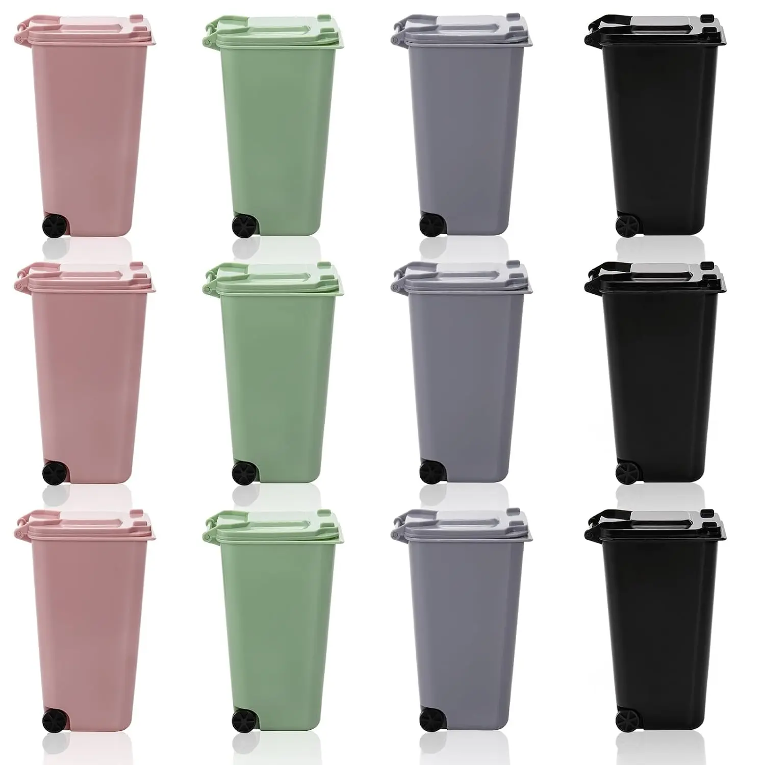 12 Pack Mini Desk Trash Can, 22 OZ Tiny Curbside Garbage Bin with Lid, Small Plastic Desktop Wastebasket, Unique Office Pen Holder Pencil Cup, Counter Waste Basket for Home Kitchen Tabletop