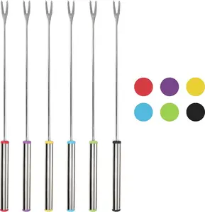 6PCS Color-Coded Stainless Steel Fondue Forks for Chocolate Fountain Cheese Cutlery Tableware