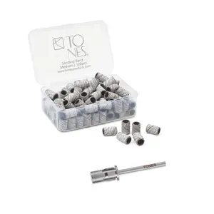 Tones Pro Mandrel Bit & Sanding Band Kit 100pcs Medium 150 Grit White Zebra Sanding Bands for Acrylic Nails Salon Smooth Steel Smoothing Stainless Aesthetic