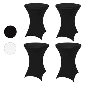 4 pcs Spandex Cocktail Table Covers, Fitted and Wrinkle-resistant Round Tablecloth, For Party, Wedding, Bar and Birthday, 30"-32" Diameter x 40"-43" Height Decor Ornaments Black