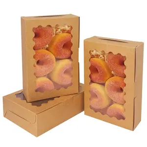 9x6x2.5 Inch Brown Cookie Box with Window 15Pcs Pastry Macaron Bakery Box For Packaging