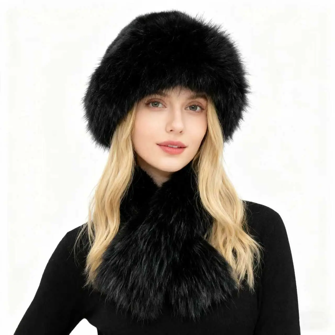 Women's Knitting Fuzzy Sherpa Hooded Hat with Integrated Scarf - Fleece-Lined, Thermal Ear Protection, Windproof Winter Party Accessory