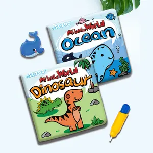 2 PCS (Dinosaur + Ocean) Water Painting Magic Bath Books for Babies & Toddlers 10 Months+, Waterproof & Reusable Educational Book for Kids, Mold-Free Bath Toys for Learning & Early Education, Wipe with Warm Water and The Muddy Pages Come Clean