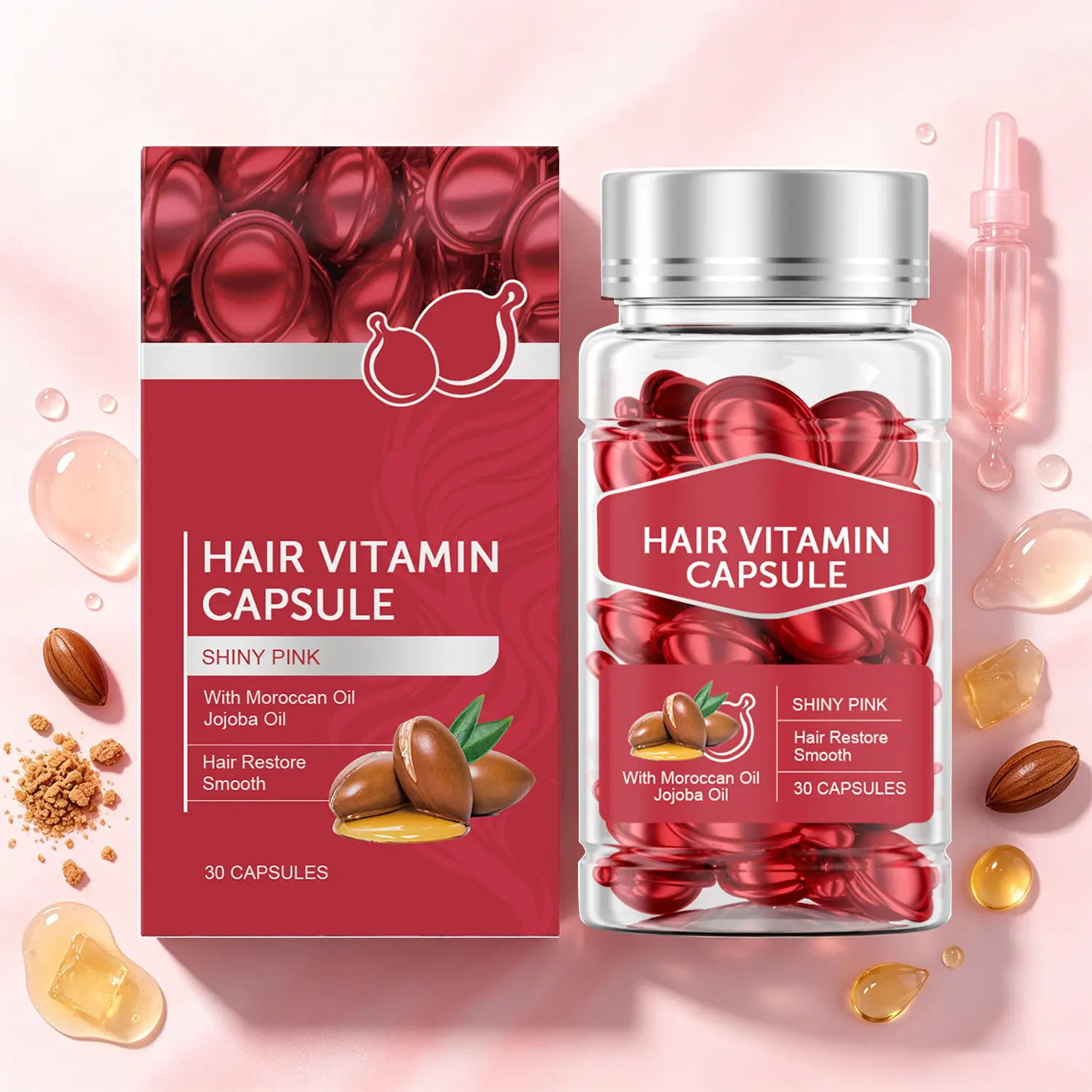 Hair Oil Capsules with Moroccan Argan Oil Leave In Hair Care Serum for Smooth Soft Shiny Hair Frizz Care Color Treated and Permed Hair